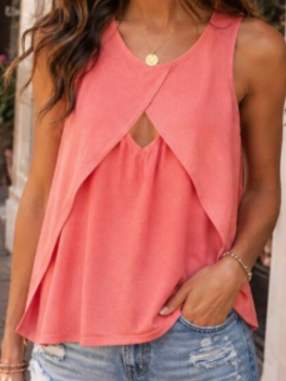 ❗️NWOT Free People Coral Look Through Keyhole Tank M ❗️